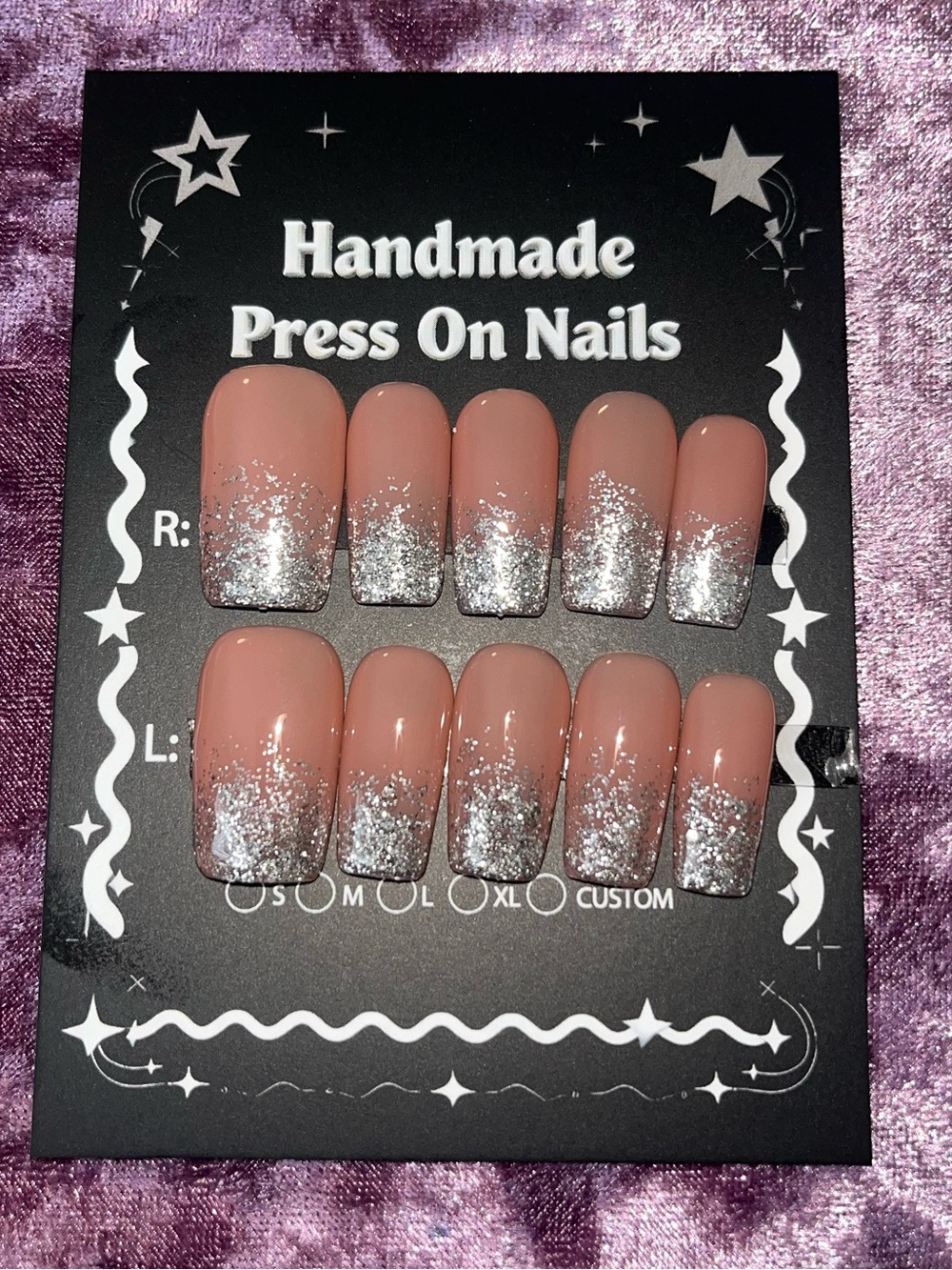 Press On Nails - Blush Pink with Silver Glitter